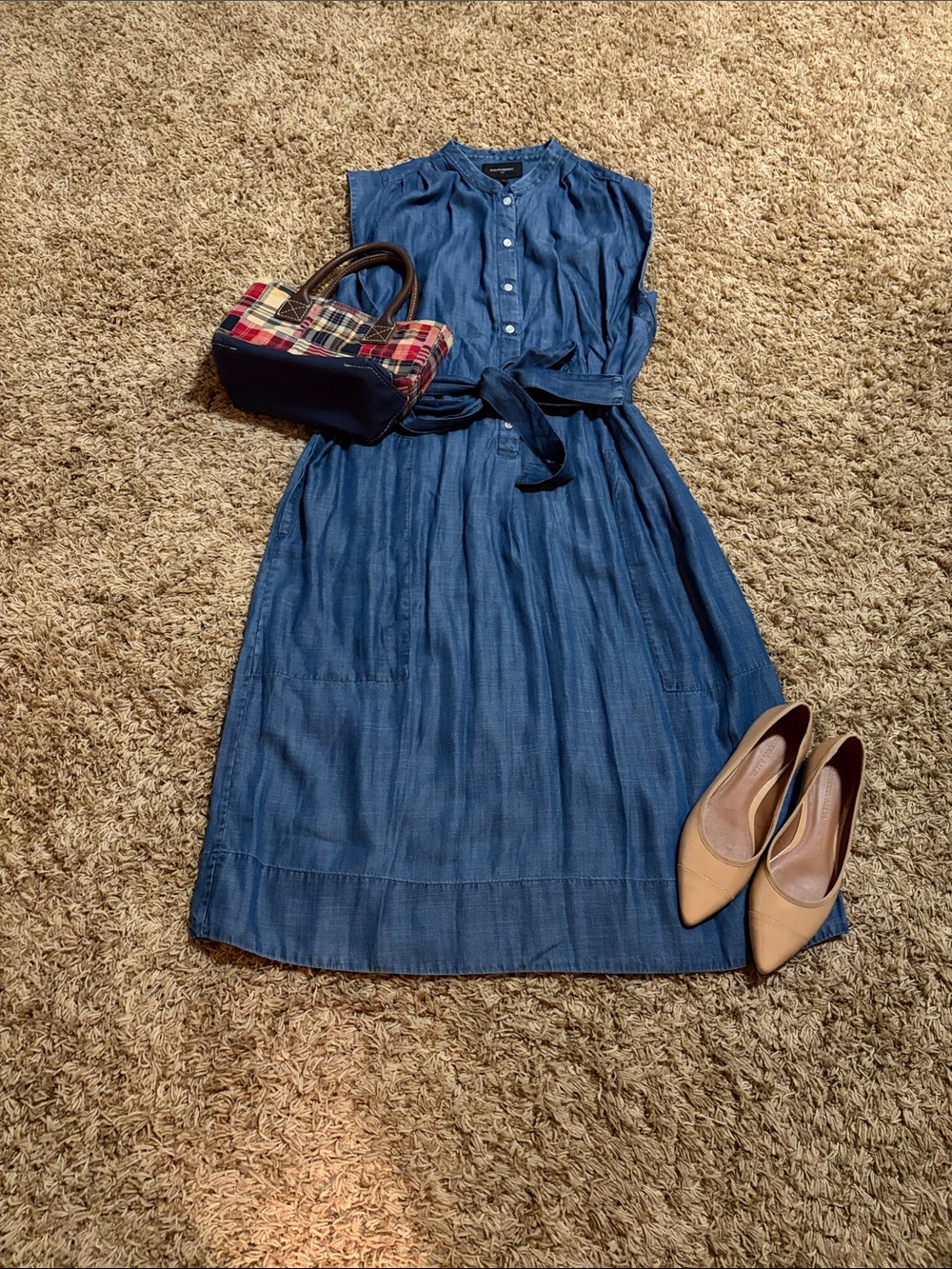 Banana Republic Chambray Midi Shirtdress with Waist Tie Sz Med